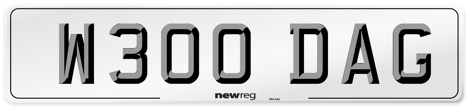 W300 DAG Number Plate from New Reg